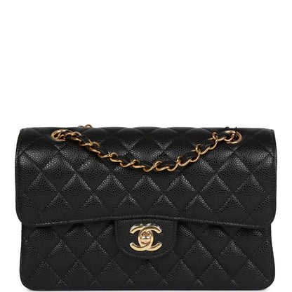 CC Small Classic Double Flap Black Caviar Gold Hardware