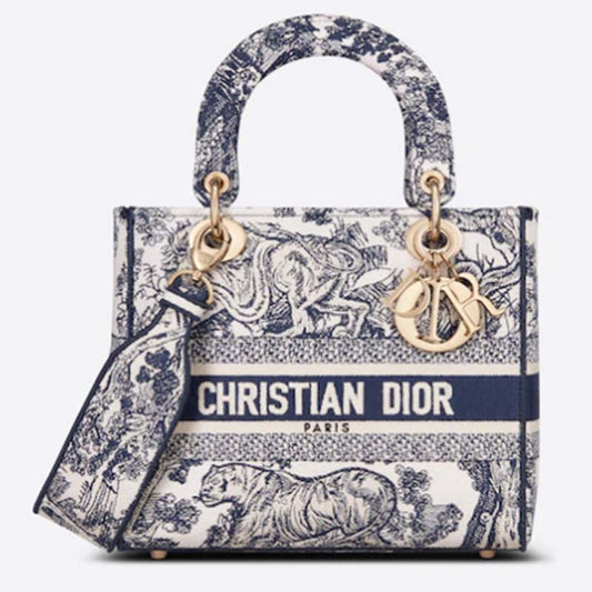 CD Women CD Medium Lady D-Lite Bag Blue Toile De Jouy Embroidery