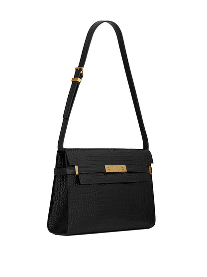 Y Manhattan Shoulder Bag in Crocodile Embossed Shiny Leather