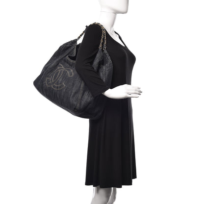 CC DARK BLUE DENIM XL GIANT COCO CABAS TOTE BAG