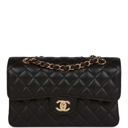 CC Small Classic Double Flap Black Caviar Gold Hardware