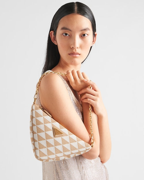 Embroidered fabric mini-bag - Beige/Chalk White