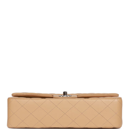 CC Medium Classic Double Flap Bag Beige Lambskin Silver Hardware