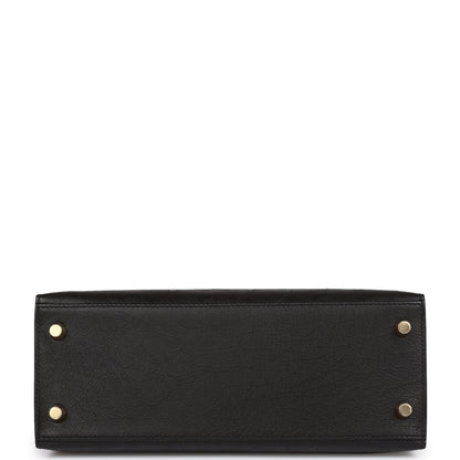 H Kelly Sellier 25 Black Ostrich Gold Hardware