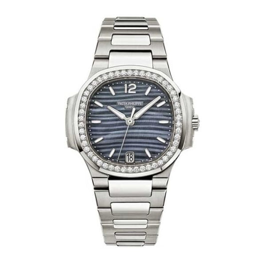 PP Nautilus Blue Tinted Mother Of Pearl Dial Automatic Ladies Diamond Watch 7018/1A-010