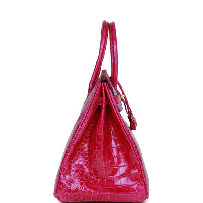 H Birkin 35 Rose Scheherazade Shiny Niloticus Crocodile Gold Hardware