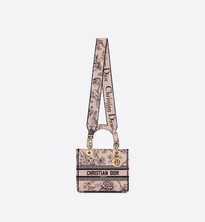 MEDIUM LADY D-LITE BAG Powder Pink D Jardin Botanique Embroidery
