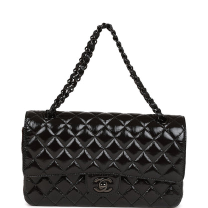 CC Medium Classic Double Flap Bag SO Black Crumpled Calfskin Black Hardware