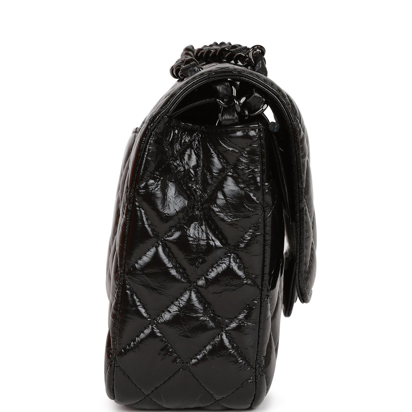 CC Medium Classic Double Flap Bag SO Black Crumpled Calfskin Black Hardware