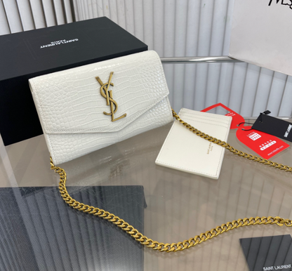 Y Uptown Leather Clutch  White
