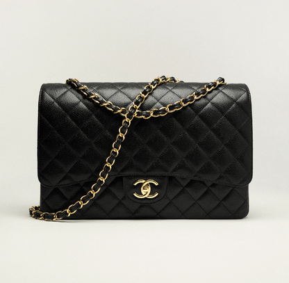 CC MAXI CLASSIC HANDBAG Grained Calfskin & Gold-Tone Metal Black