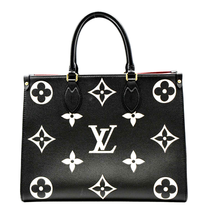 LOUIS Onthego GM Giant Monogram Leather Tote Bag Black/white size: 41 cm