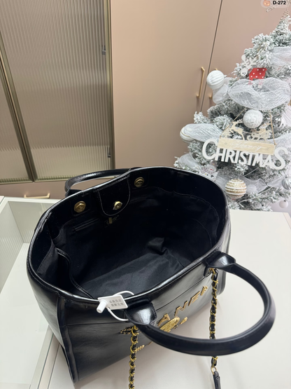 cc Calfskin Charms Medium Deauville Tote Black