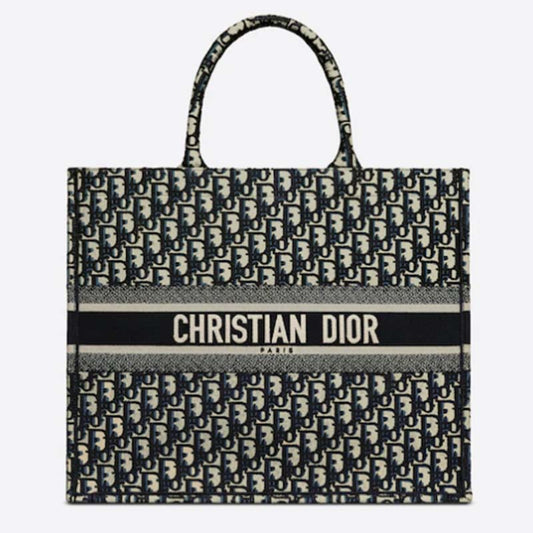 CD Unisex CD Large Book Tote Navy Blue CD Oblique Embroidery