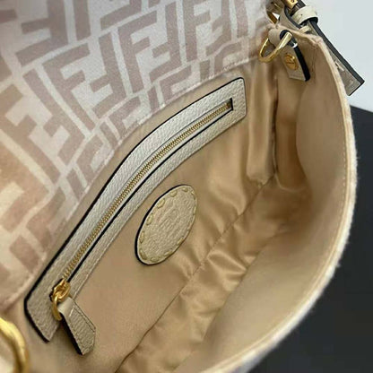 Fd Women Medium Baguette 1997 Beige FF Wool Bag