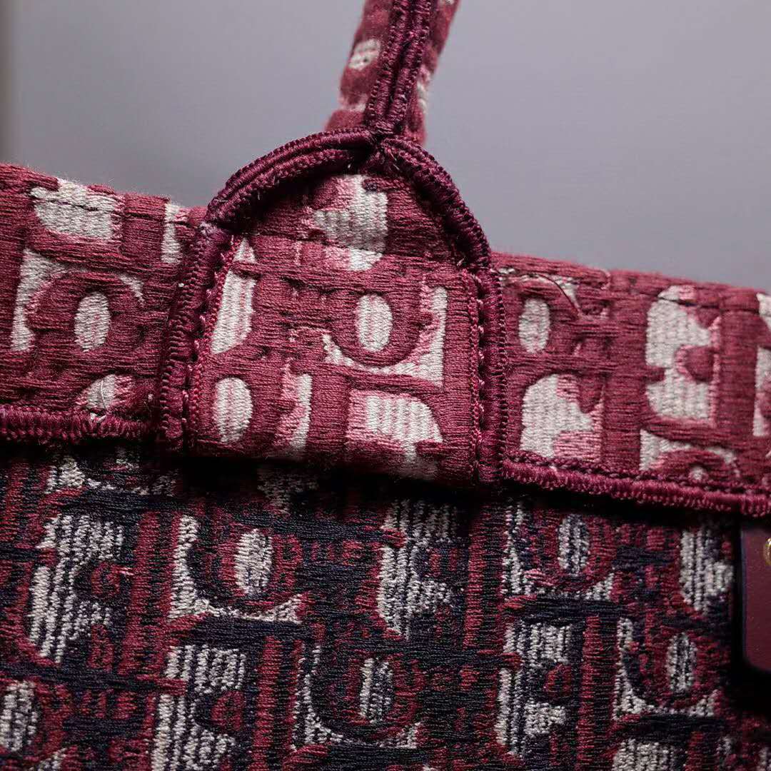 CD Unisex CD Book Tote Maroon CD Oblique Embroidered Velvet