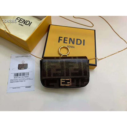 Fd Women Nano Baguette Charm Brown Fabric Charm Jacquard FF