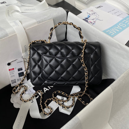 cc 23K AS2431 Mini flap Lambskin bag with top handle Black/white