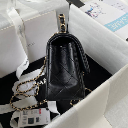 cc 23K AS2431 Mini flap Lambskin bag with top handle Black/white