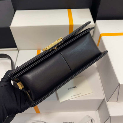 CC A67086 Boy Handbag Black Lambskin Leather Gold
