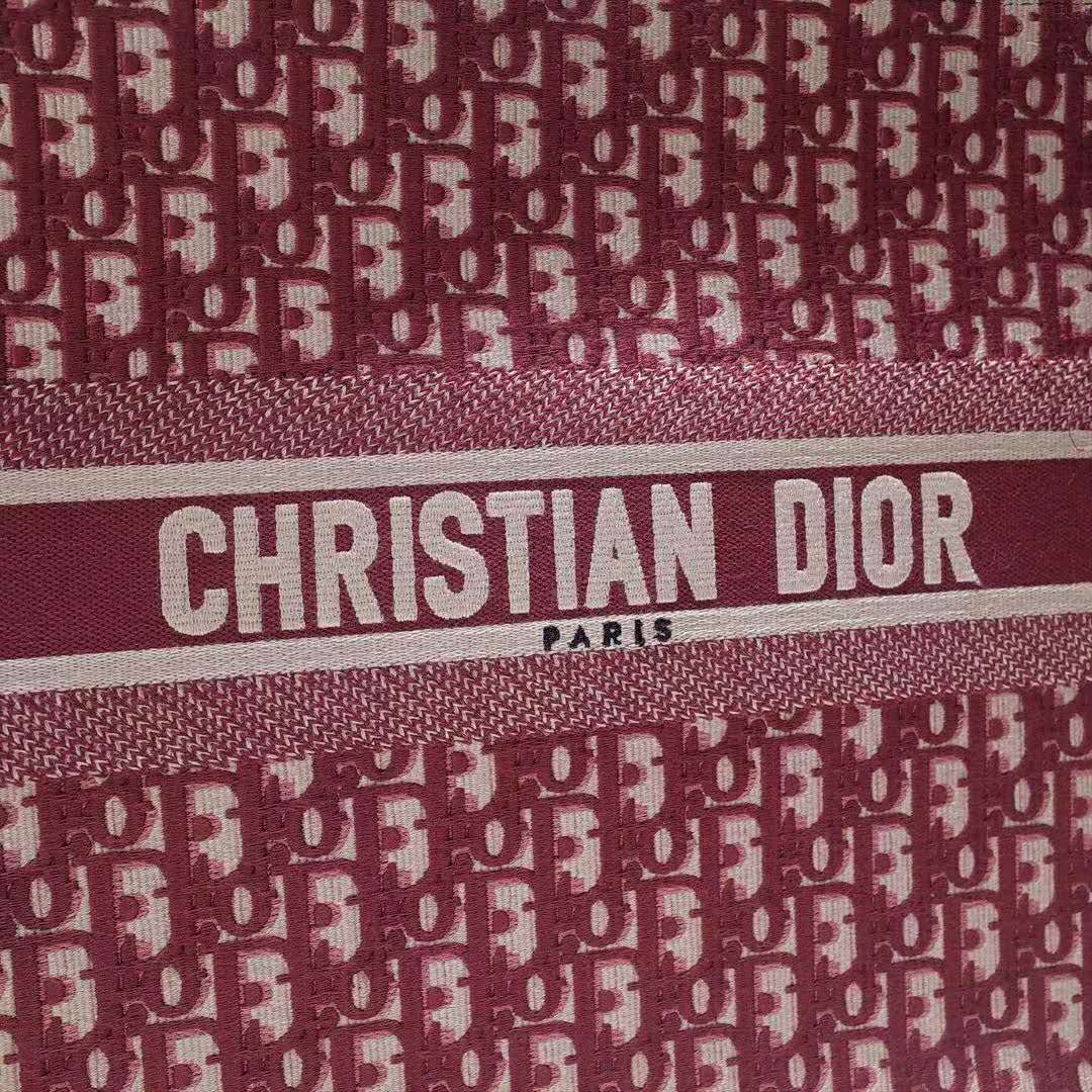 CD Unisex CD Book Tote Maroon CD Oblique Embroidered Velvet