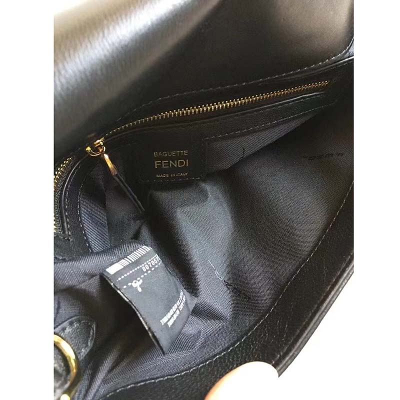 Fd Women Baguette Chain Midi Black Nappa Leather Bag