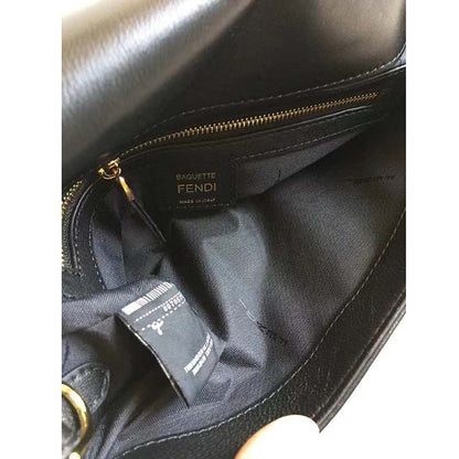 Fd Women Baguette Chain Midi Black Nappa Leather Bag