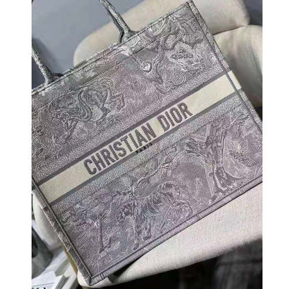 CD Unisex CD Large CD Book Tote Gray Toile De Jouy Embroidery