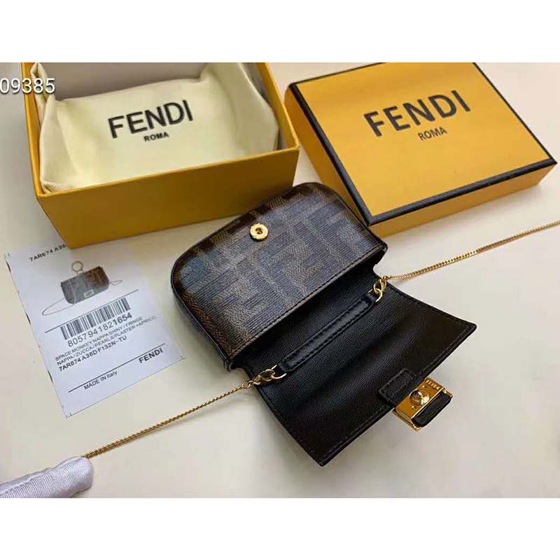 Fd Women Nano Baguette Charm Brown Fabric Charm Jacquard FF