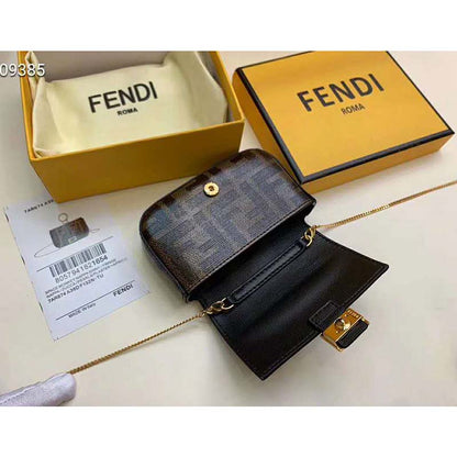 Fd Women Nano Baguette Charm Brown Fabric Charm Jacquard FF