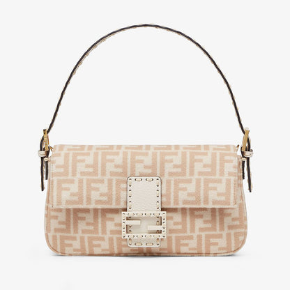 Fd Women Medium Baguette 1997 Beige FF Wool Bag