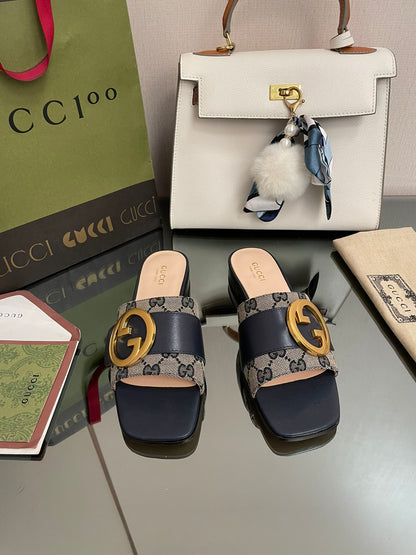 GG new arrival women slippers heels 1 cm