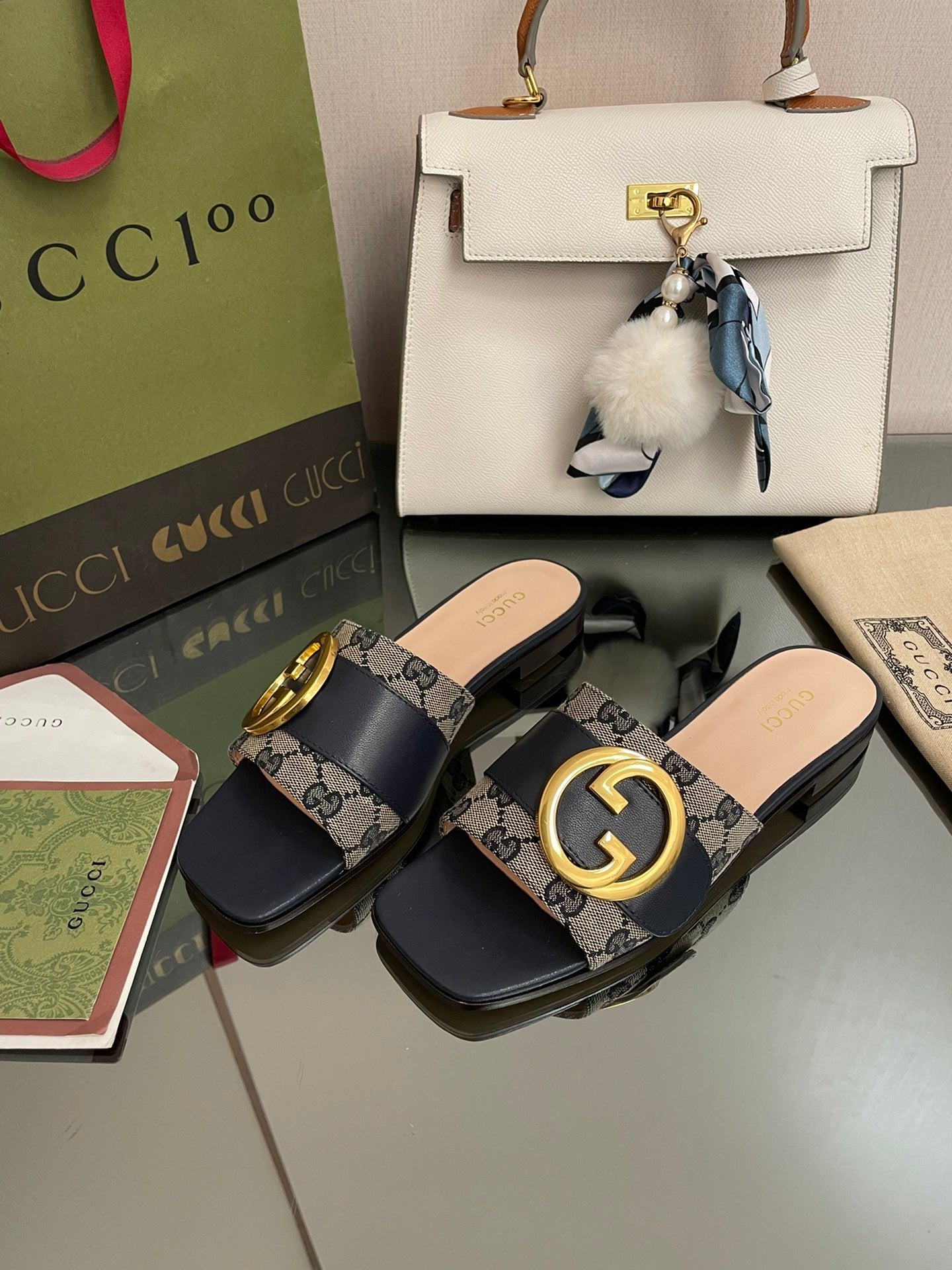 GG new arrival women slippers heels 1 cm