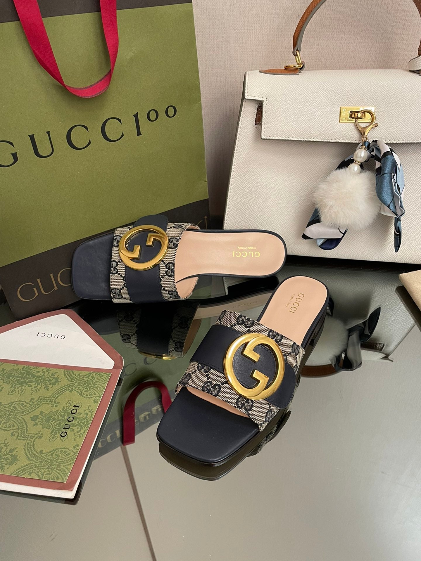GG new arrival women slippers heels 1 cm