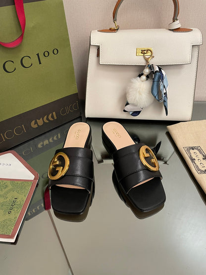 GG new arrival women slippers heels 1 cm