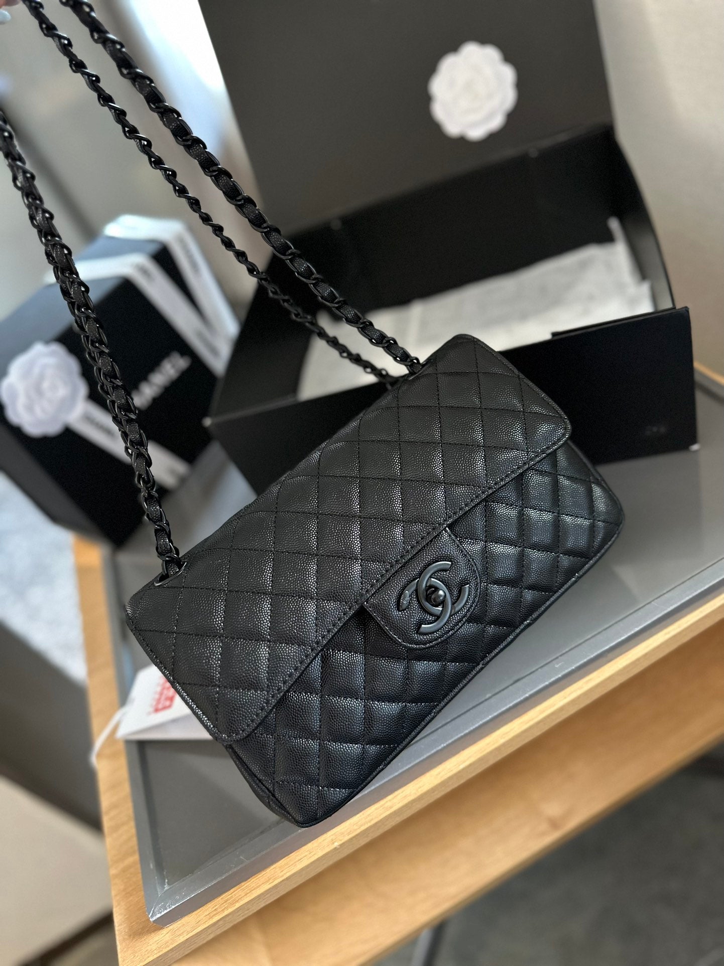 CC new arrival black caviar leather CF bag