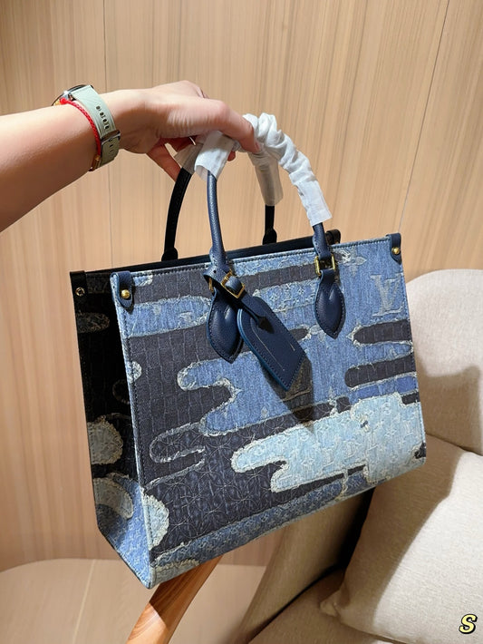 Louis new arrival denim onthego tote bag size:35 cm