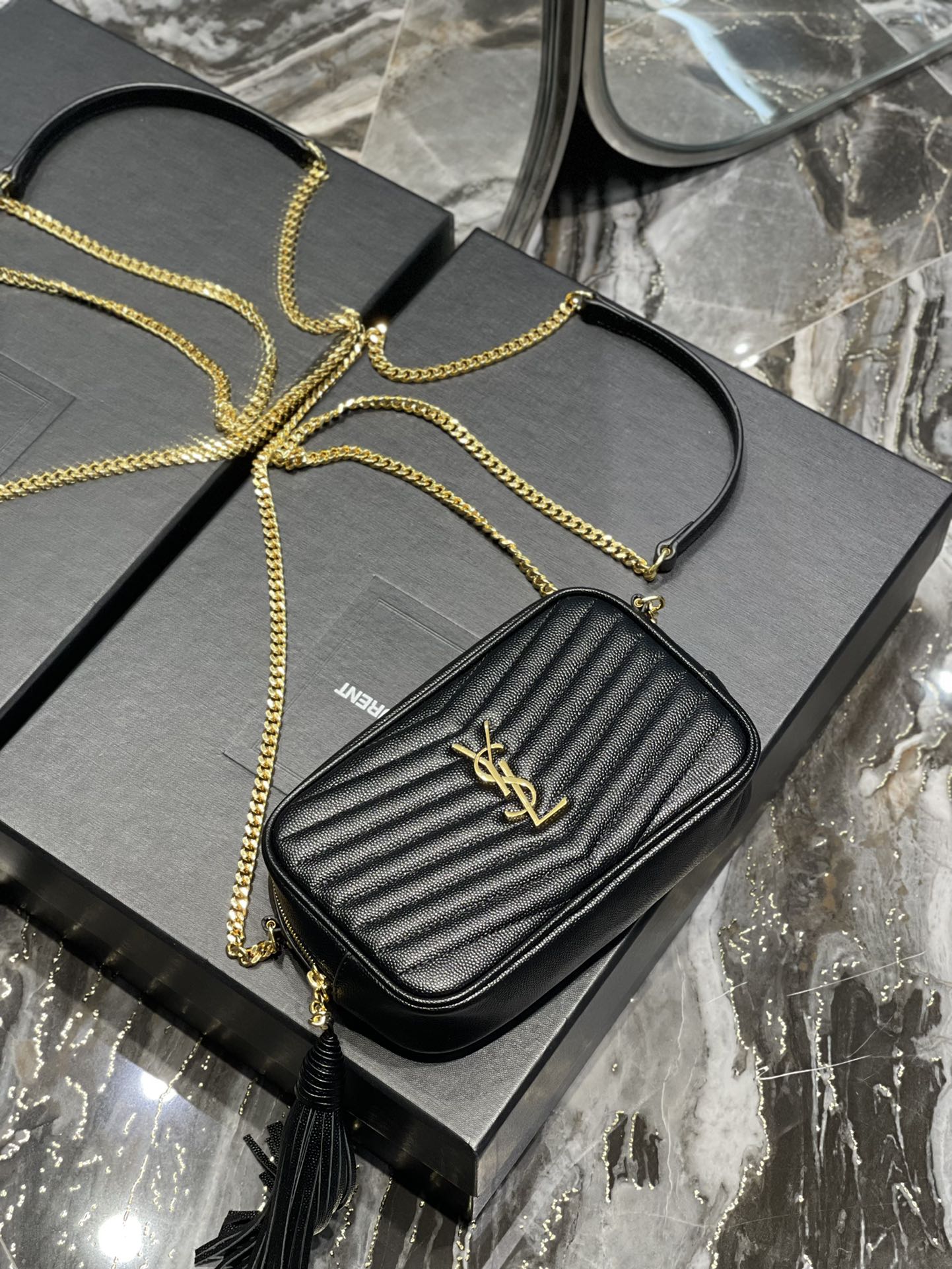 Y Lou Mini Bag In Quilted  Grain  De Poudre Embossed Leather