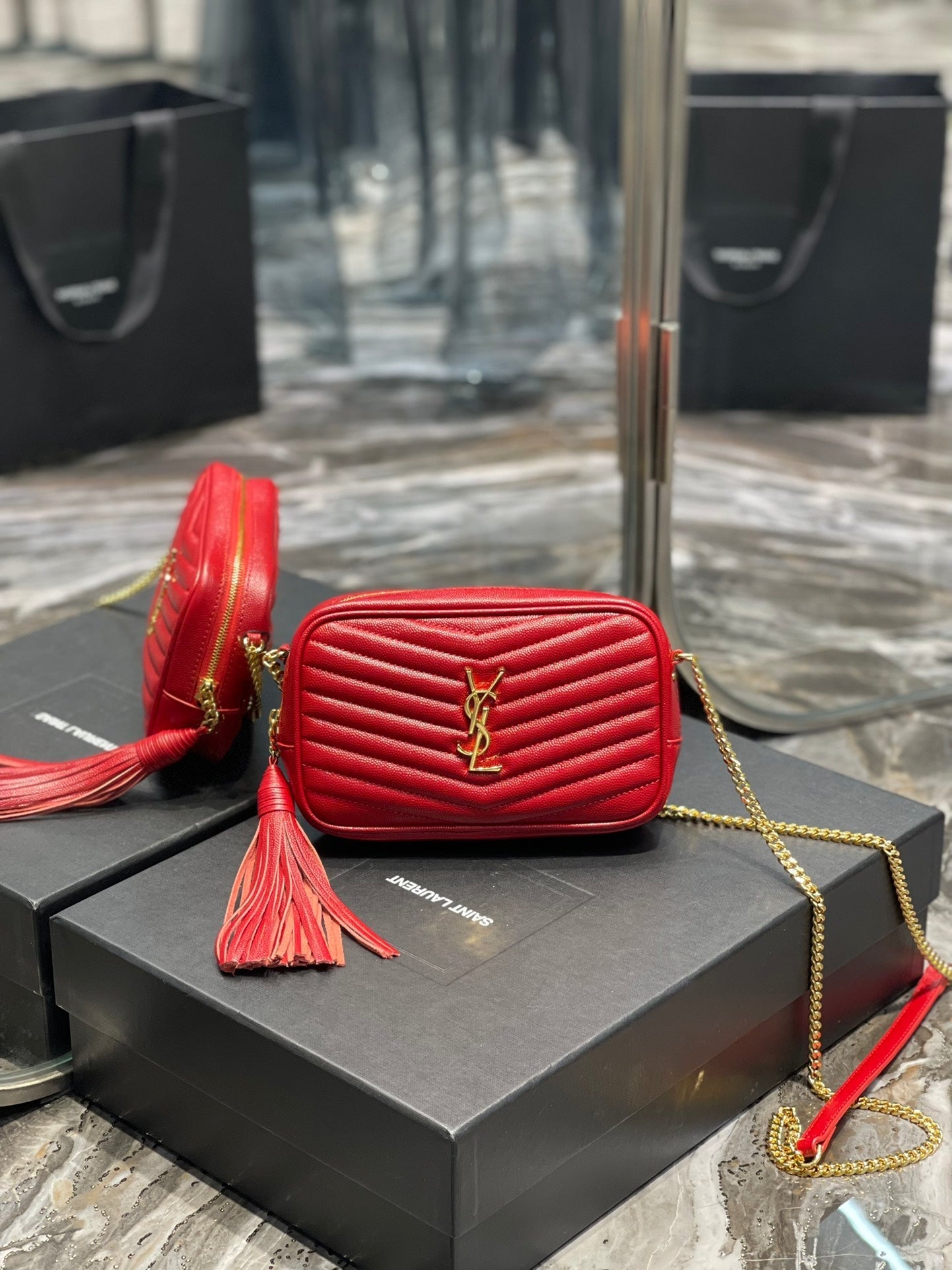 Y Lou Mini Bag In Quilted  Grain  De Poudre Embossed Leather